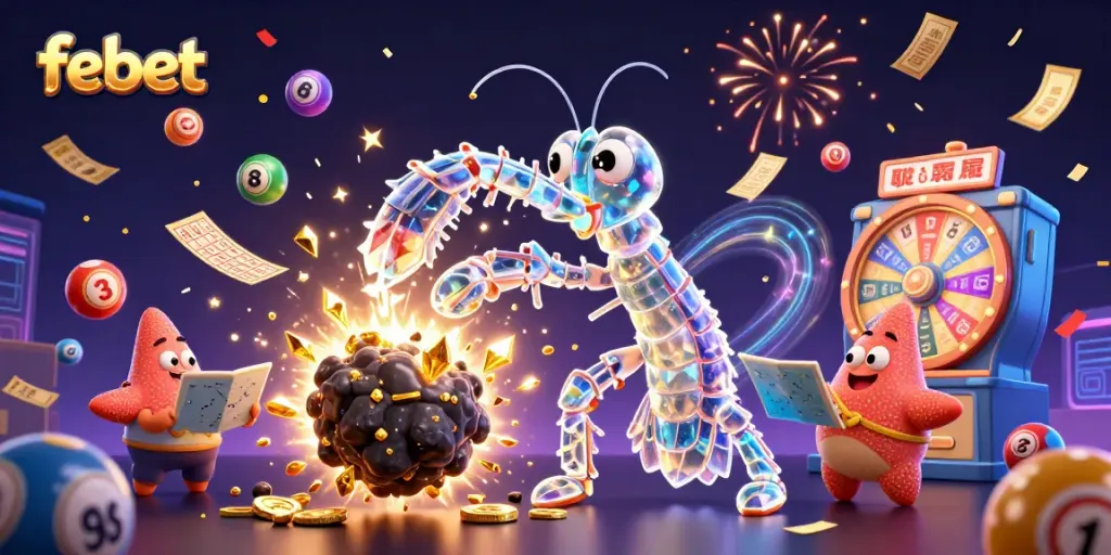 Experience thrilling gameplay with febet's vibrant casino elements in this dynamic 3D illustration.