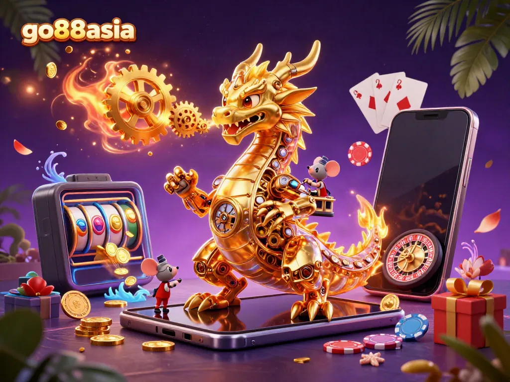 Experience thrilling gaming at go88asia with a golden dragon and exciting casino elements.