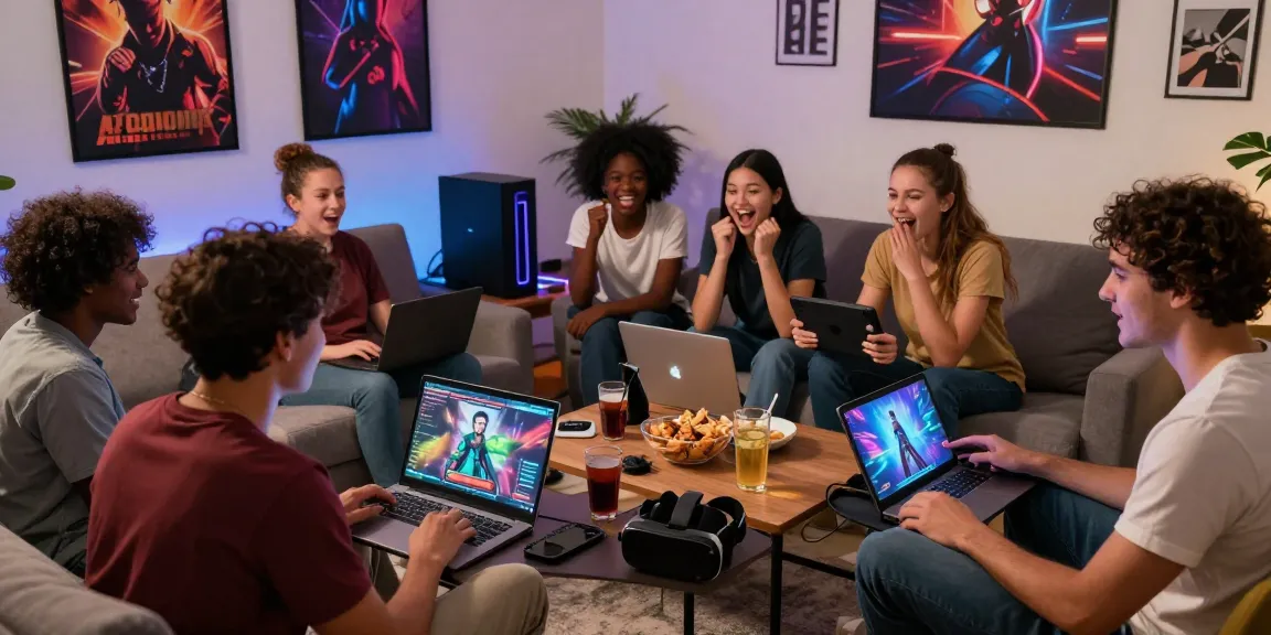 Friends playing real porn games together in a cozy living room, showcasing excitement and engagement.