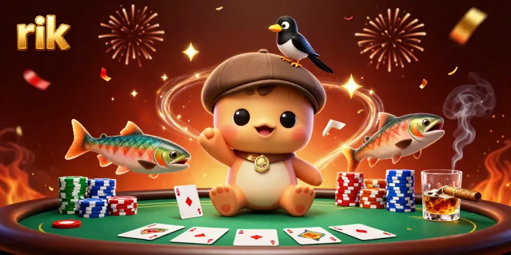 Engage in thrilling poker with rik, where vibrant 3D characters and rich casino elements create excitement.