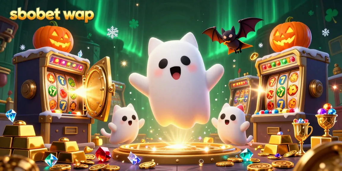 Experience sbobet wap mobile betting in a lively 3D casino scene with ghostly characters and treasures.