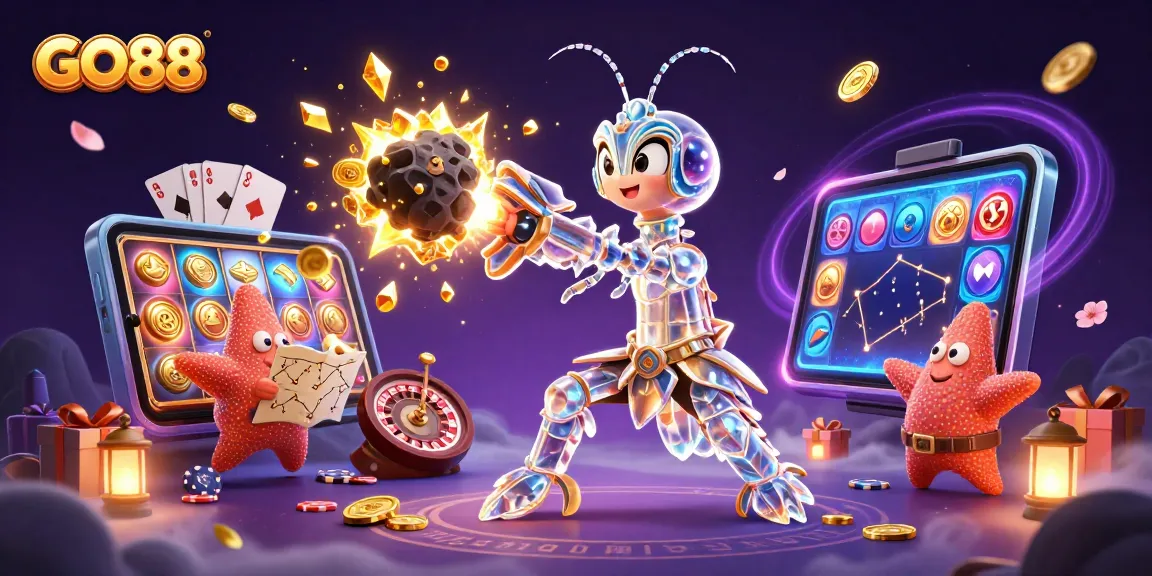 Experience the thrilling world of GO88 with a galactic samurai and vibrant casino elements in a breathtaking scene!