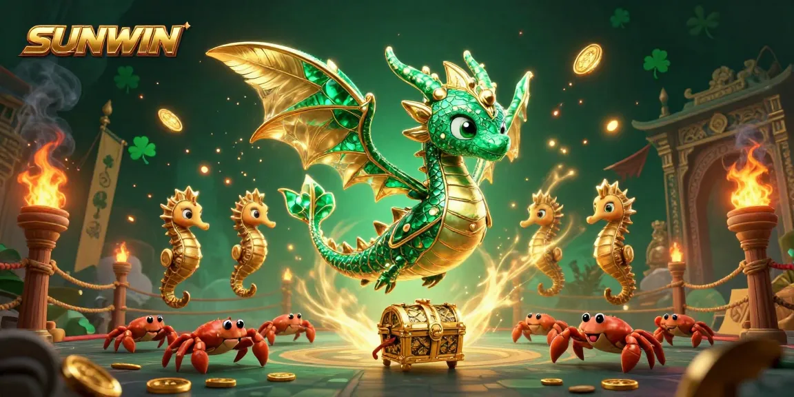 SUNWIN offers exhilarating gaming experiences with a dazzling dragon amidst vibrant casino elements.