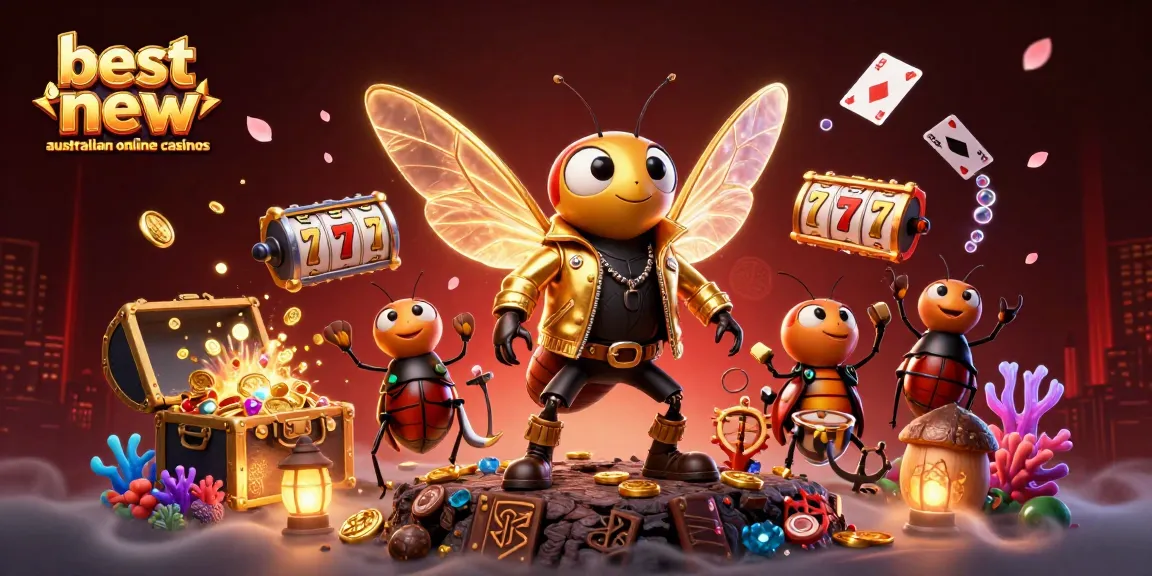 Experience the thrill of the best new australian online casinos with this vibrant illustration of a cicada rock star